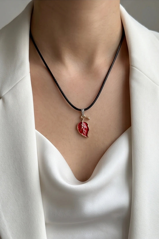 Gold and Red Leaf Pendant Necklace