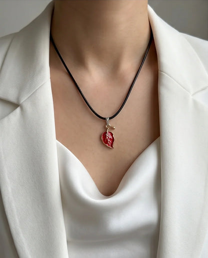 Gold and Red Leaf Pendant Necklace