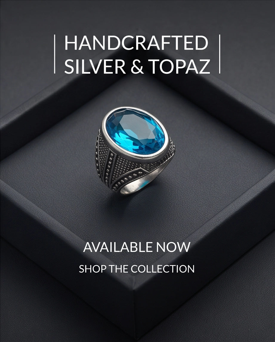 Aquamarine Gemstone Beaded Surround Chevron Stippled Silver Ring