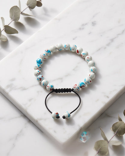 Splatter Paint White Ceramic Beaded Adjustable Macrame Bracelet