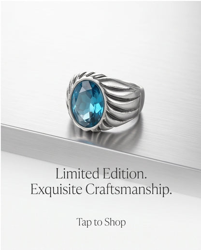 Teal Oval-Cut Gemstone Fluted Cable-Texture Silver Ring