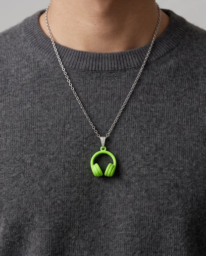 Lime Green Headphones Enamel Pendant Necklace