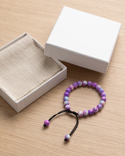 Purple & Teal Marbled Swirl Beaded Adjustable Macrame Bracelet