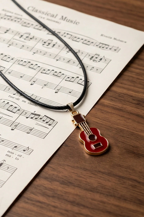 Gold and Red Acoustic Guitar Necklace