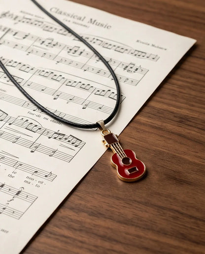 Gold and Red Acoustic Guitar Necklace