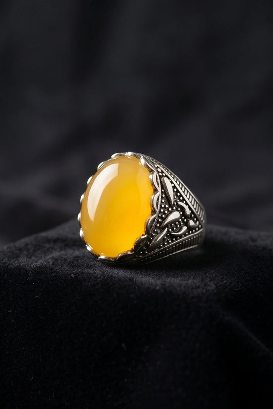 Sovereign Amber Agate Silver Ring