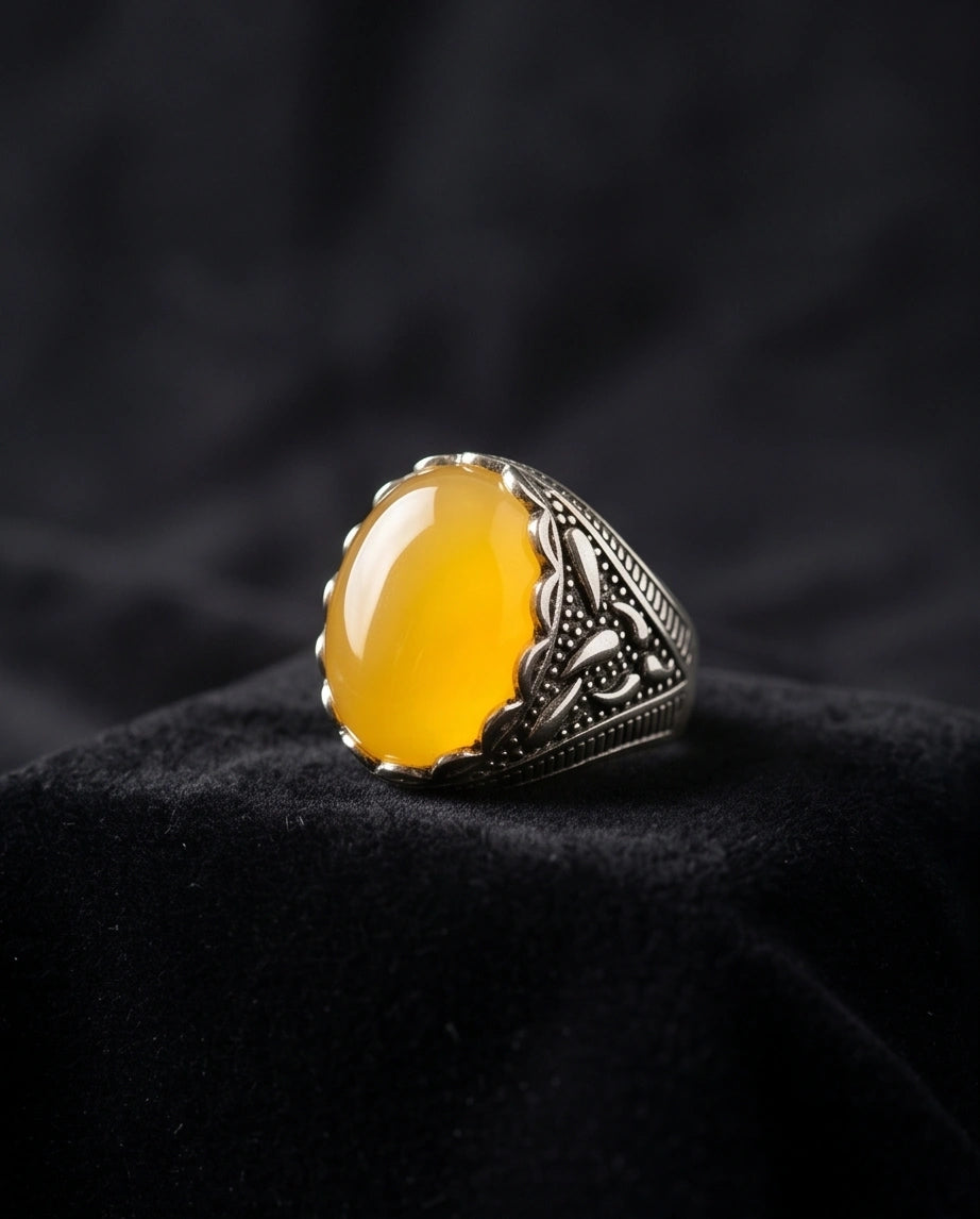 Sovereign Amber Agate Silver Ring