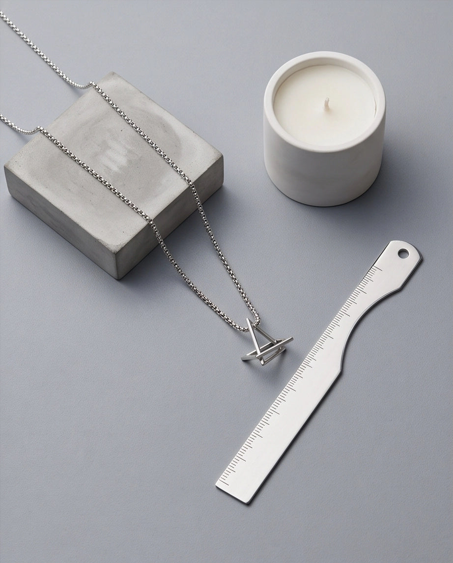 Silver Geometric Intersecting Triangle and Square Pendant Necklace