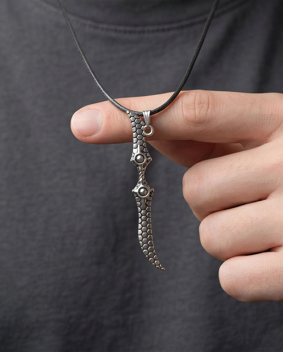 Antique Silver Scaled Dagger Pendant Necklace