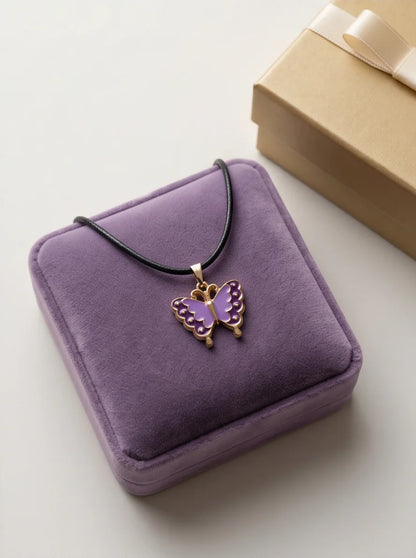 Purple Enamel Butterfly Pendant Necklace