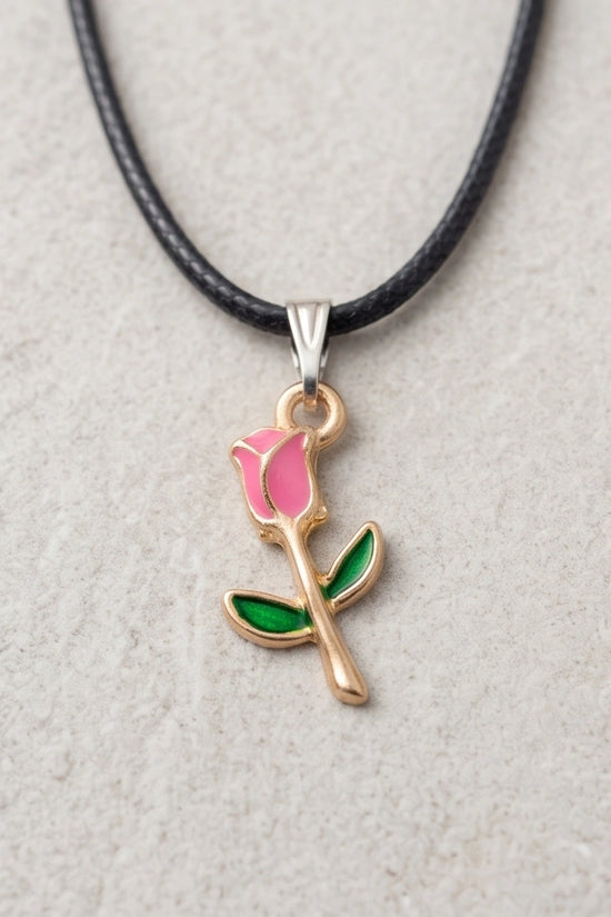 Gold and Pink Rose Pendant Necklace