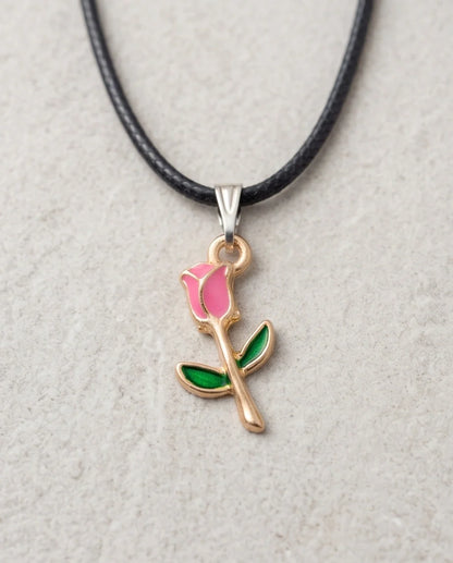Gold and Pink Rose Pendant Necklace