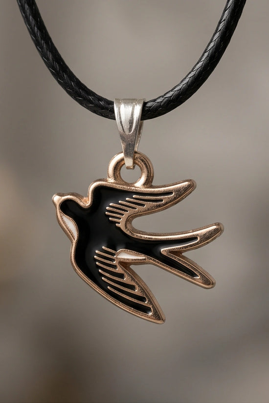 Gold and Black Soaring Swallow Necklace