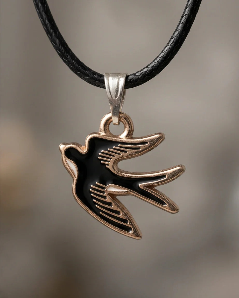Gold and Black Soaring Swallow Necklace