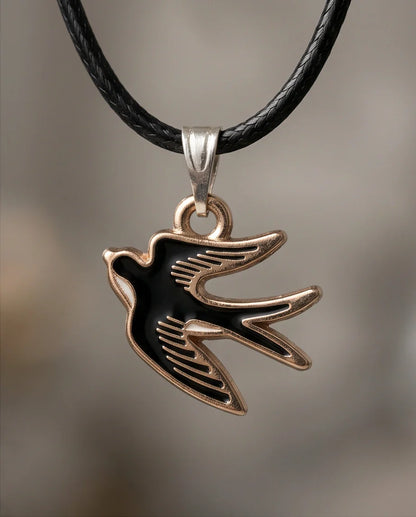 Gold and Black Soaring Swallow Necklace