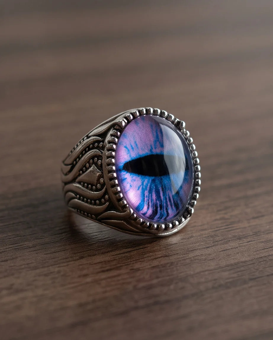 Nebula Slit-Pupil Beaded Silver Ring