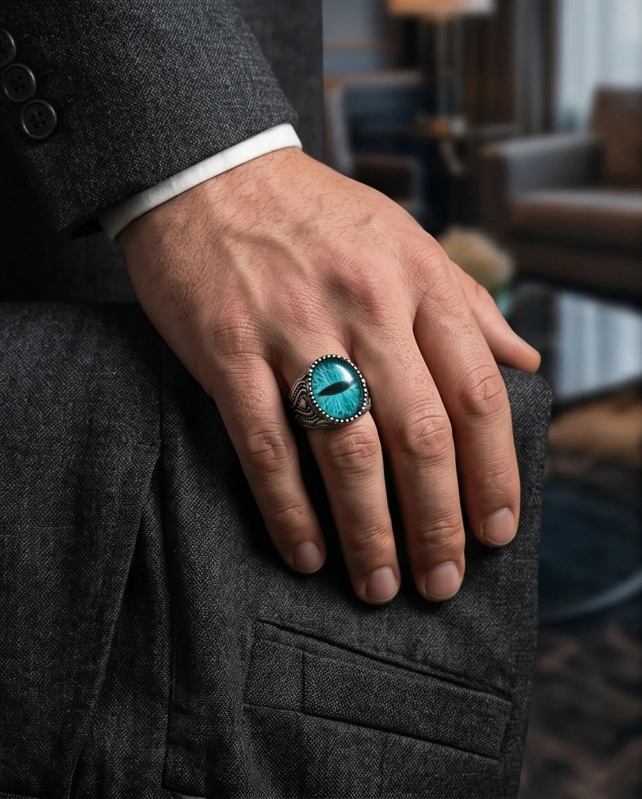 Vintage Sterling Silver Turquoise Dragon's Eye Statement Ring