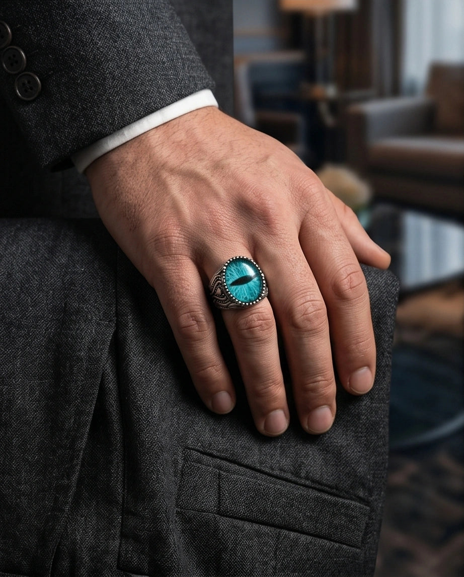 Vintage Sterling Silver Turquoise Dragon's Eye Statement Ring