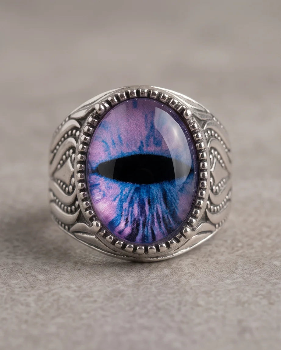Nebula Slit-Pupil Beaded Silver Ring