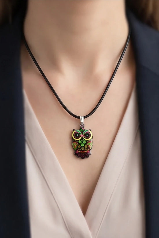 Neon Cyberpunk Owl Totem Pendant Necklace