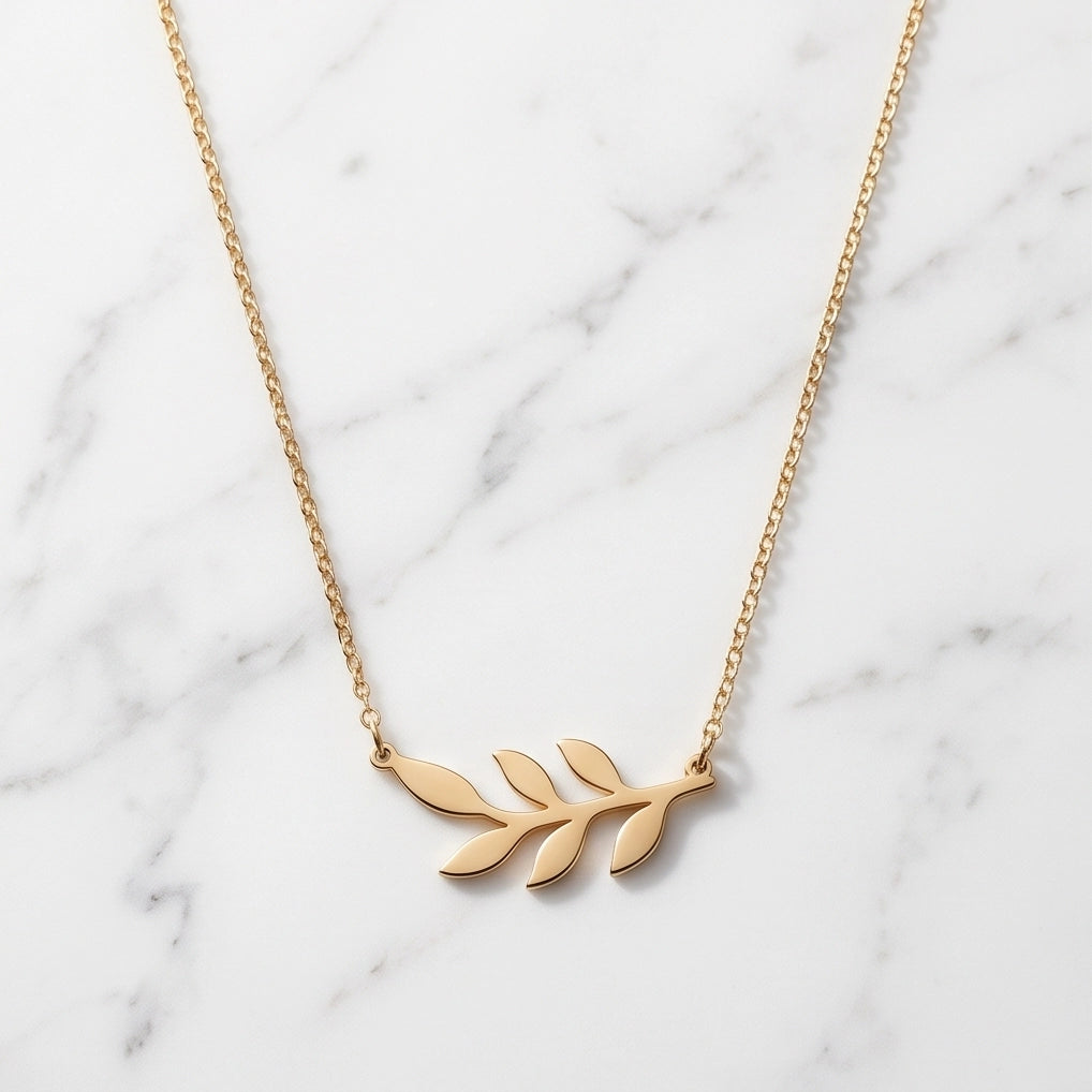 Gold Olive Leaf Branch Necklace