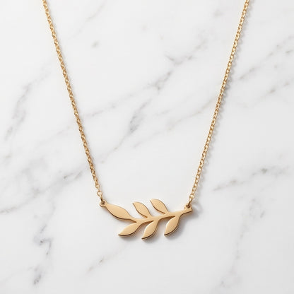 Gold Olive Leaf Branch Necklace
