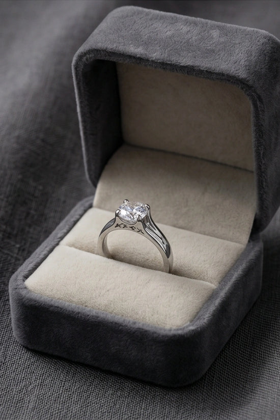 Sterling Silver Integrated Cathedral Round-Cut Moissanite Ring