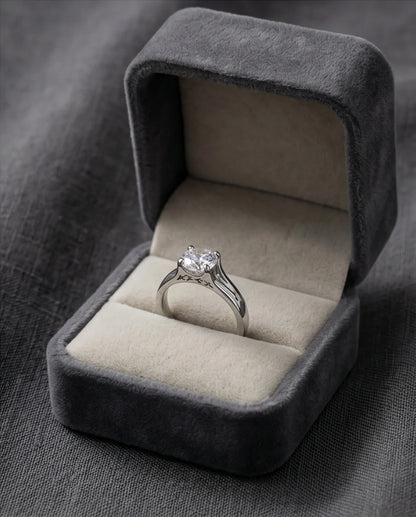 Sterling Silver Integrated Cathedral Round-Cut Moissanite Ring