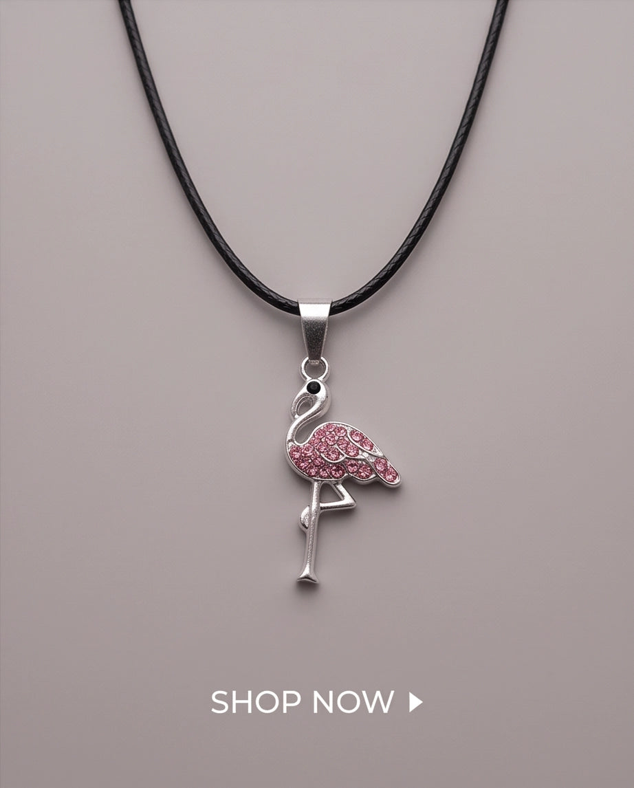 Silver Pink Crystal Paved Flamingo Pendant Necklace