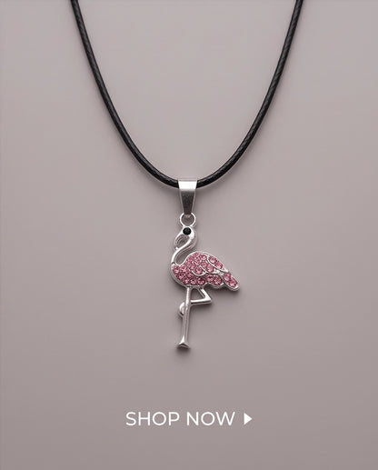Silver Pink Crystal Paved Flamingo Pendant Necklace