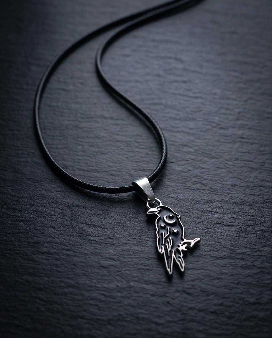 Silver Celestial Raven Pendant Necklace