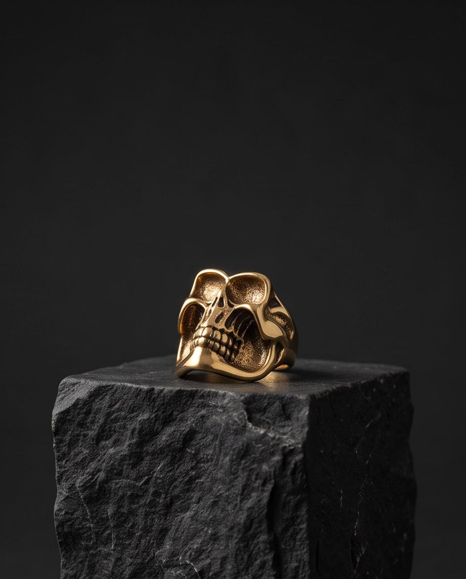 Abstract Sculptural Minimalist Skull Gold Ring