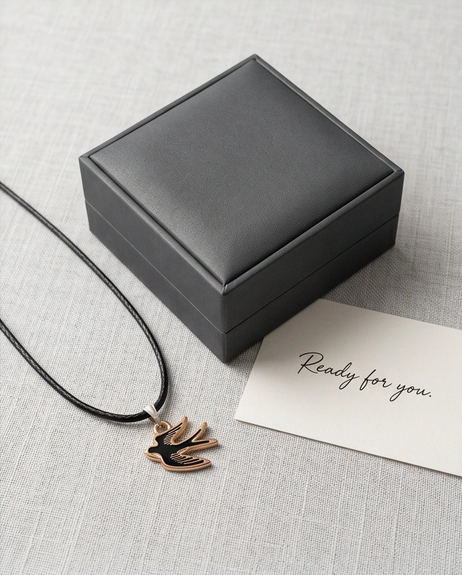 Gold and Black Soaring Swallow Necklace