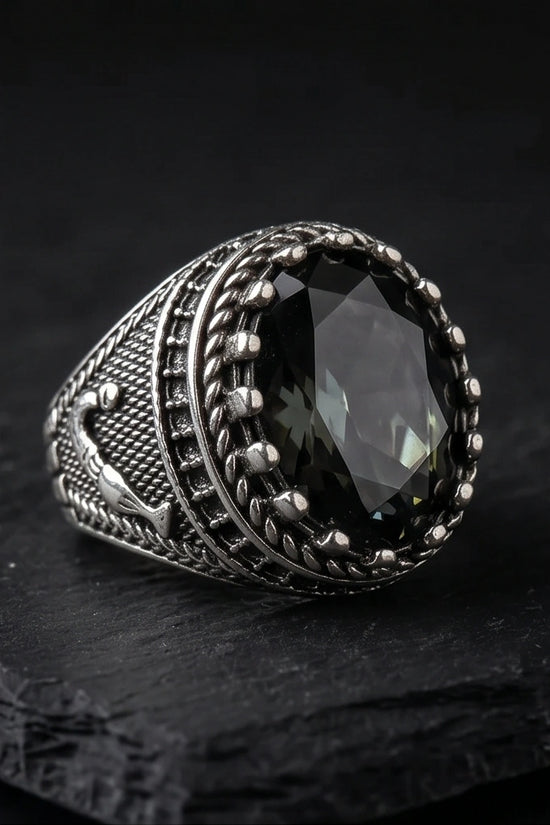 Imperial Anchor Obsidian Signet Ring