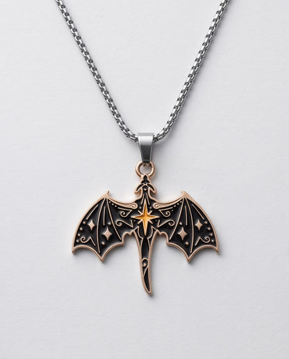 Gold Celestial Bat Enamel Pendant Necklace