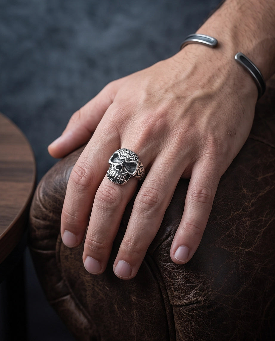 Tribal Cranium Engraved Skull Ring