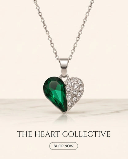 Silver Emerald Heart Pavé Pendant Necklace