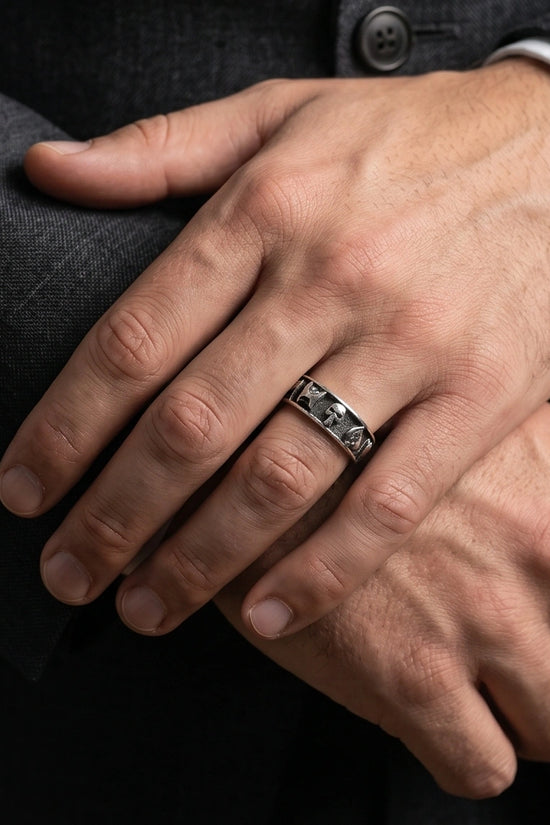 Gothic Sterling Silver Skull and Card Suits Band Ring