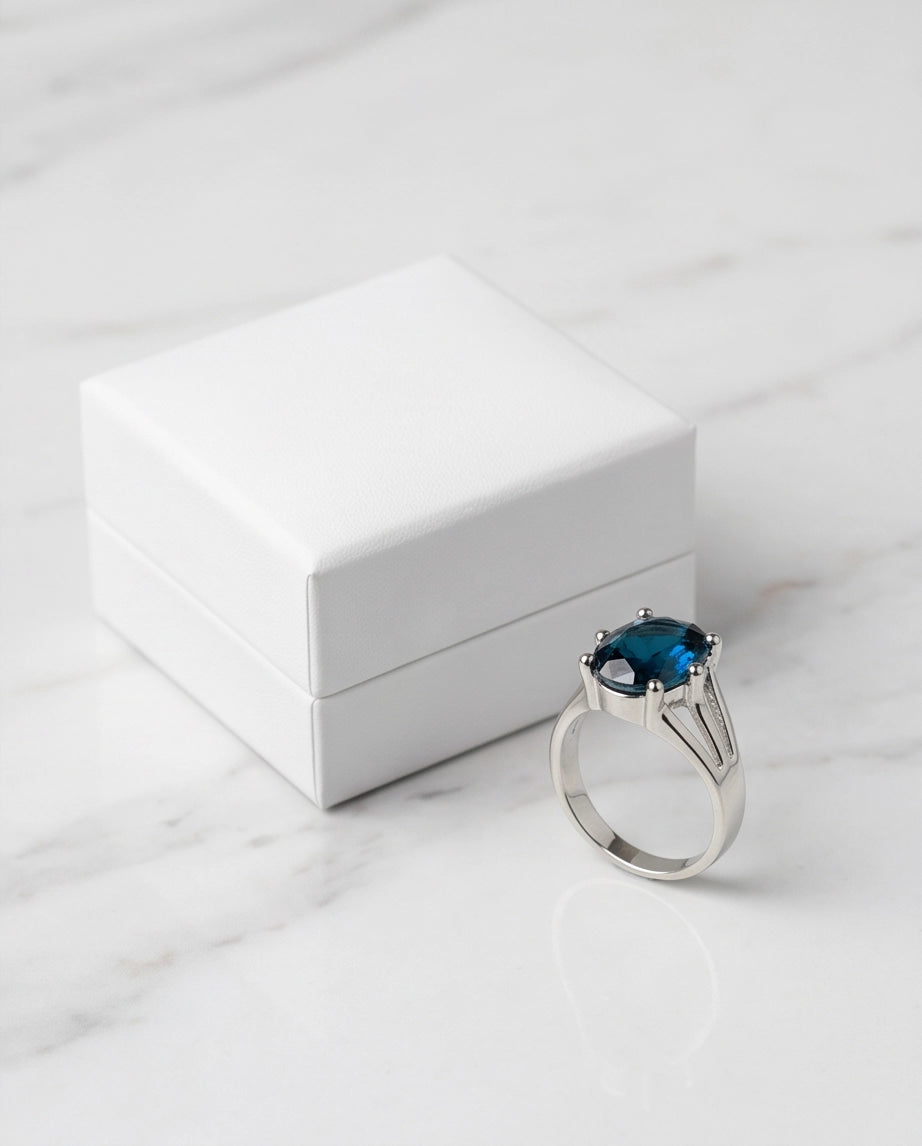 Silver Oval Sapphire Gemstone Solitaire Ring