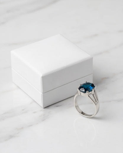 Silver Oval Sapphire Gemstone Solitaire Ring