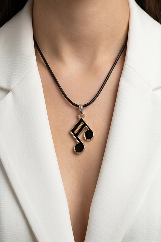 Gold and Black Sixteenth Note Necklace