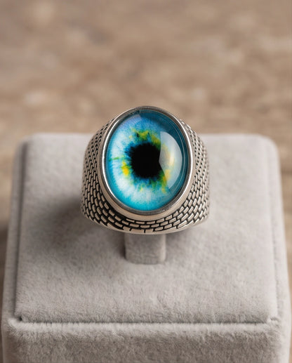 Cyan Ocular Mesh Silver Ring