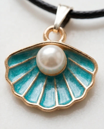 Gold and Turquoise Seashell Pearl Necklace