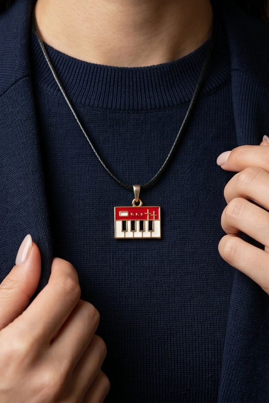 Gold and Red Synthesizer Keyboard Necklace