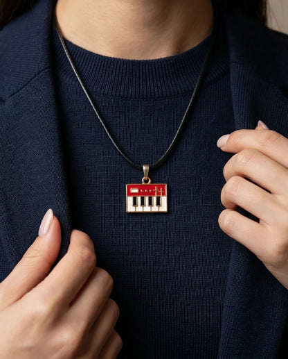 Gold and Red Synthesizer Keyboard Necklace