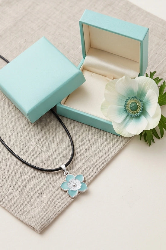 Serene Blue and White Layered Floral Enamel Pendant Necklace