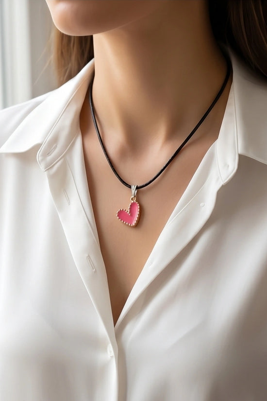 Gold and Pink Beaded Heart Necklace