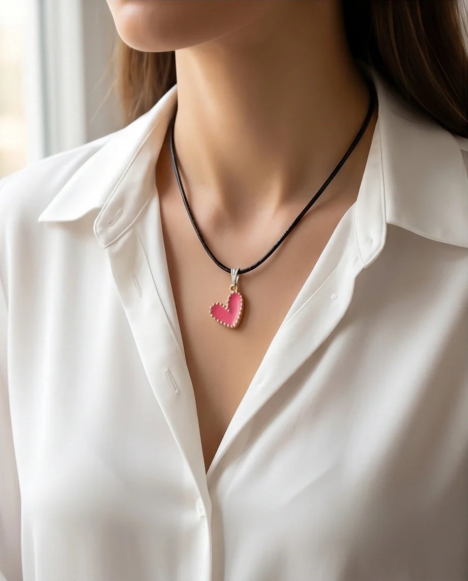 Gold and Pink Beaded Heart Necklace