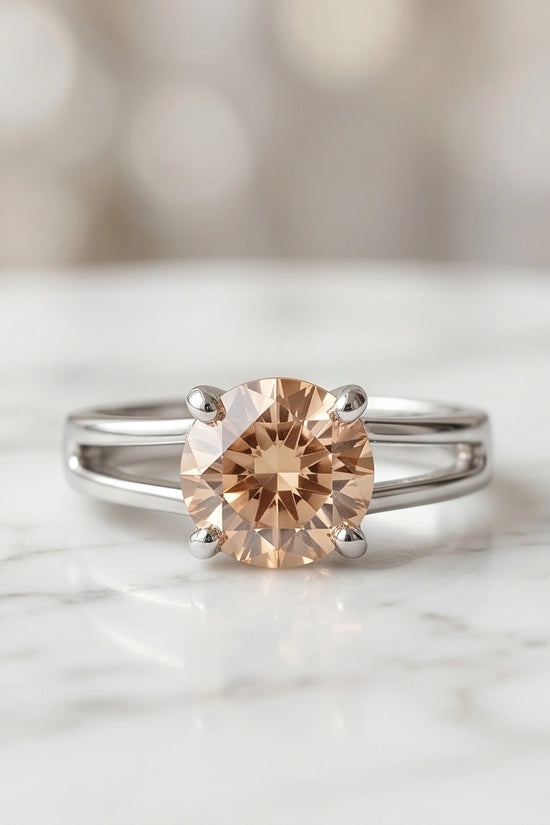 Sterling Silver Round-Cut Split Shank Peach Morganite Ring