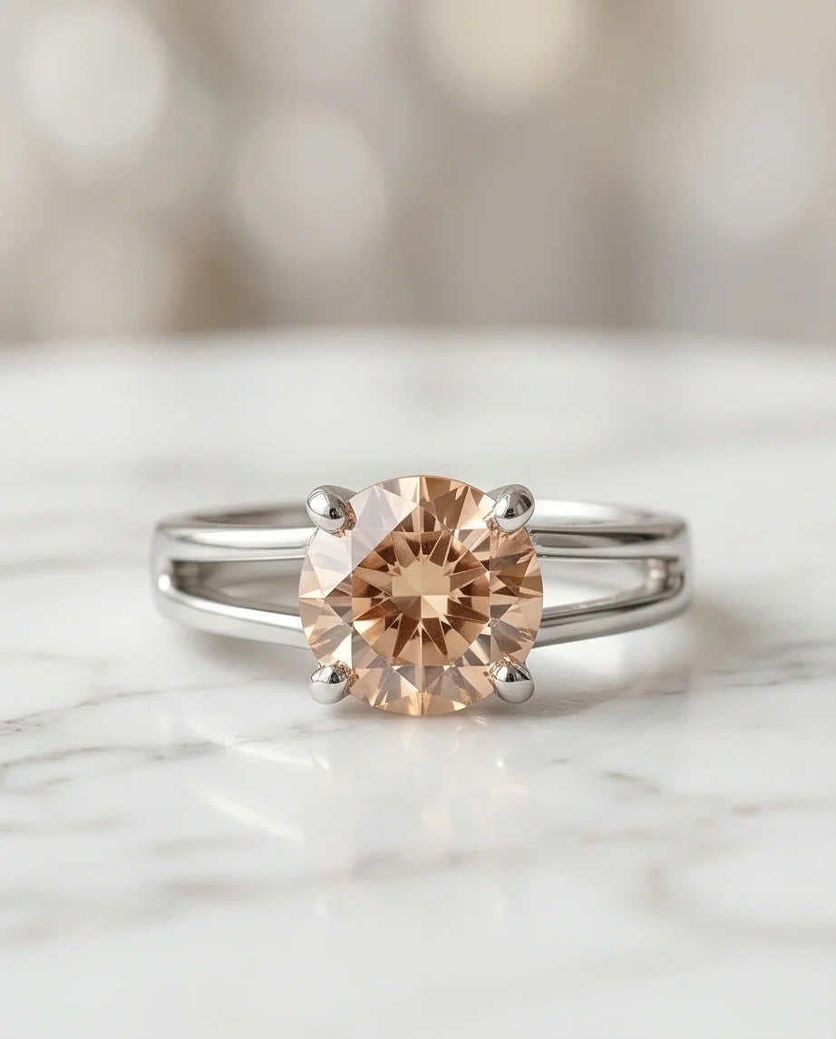 Sterling Silver Round-Cut Split Shank Peach Morganite Ring